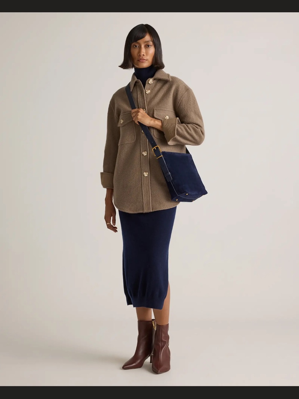 NWT and Dustbag Quince Italian Suede Bucket Crossbody in Navy. - Picture 8 of 14